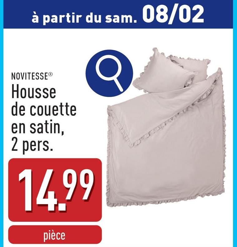 Housse de couette en satin, 2 pers. polyester, 240 x 220 cm, à volants et à rabat, 2 taies d'oreiller de 65 x 65 cm incl., choix entre différentes variantes, certifiée OEKO-TEX®