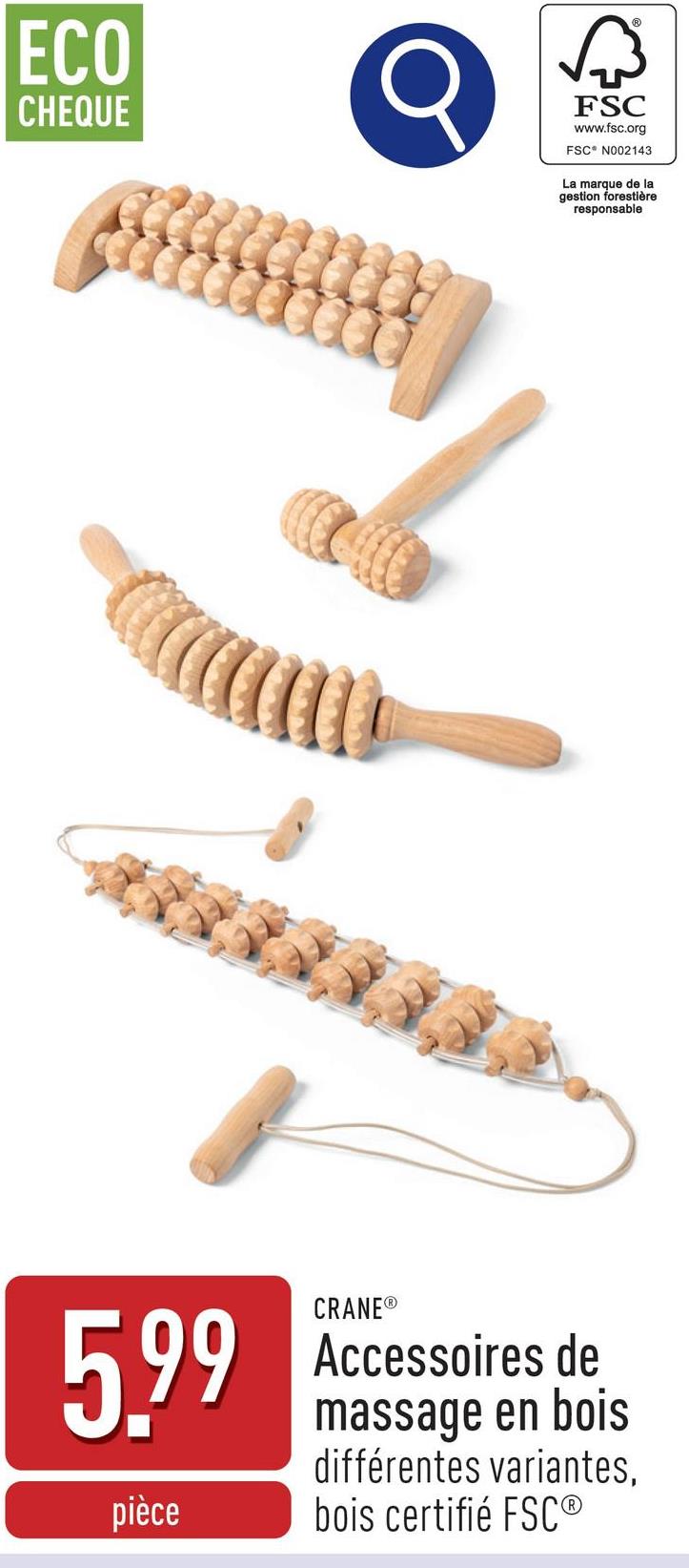 Accessoires de massage en bois améliore la circulation sanguine dans les zones massées, choix entre rouleau de massage, rouleau de massage pour le dos, rouleau de massage en forme de T et rouleau de massage des pieds, bois certifié FSC®