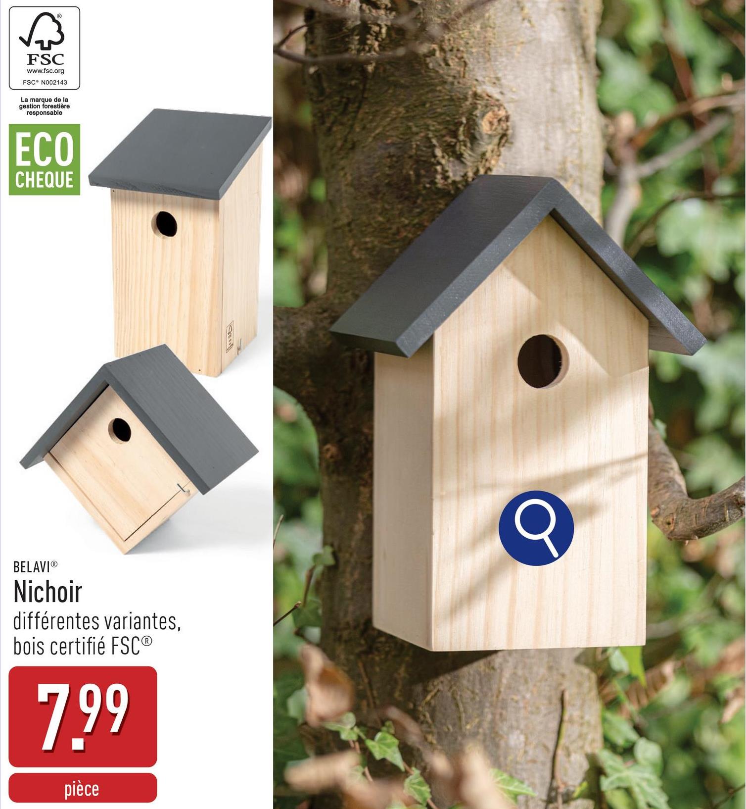 Nichoir diamètre du trou d’entrée : 3 cm, choix entre différentes variantes, bois certifié FSC®