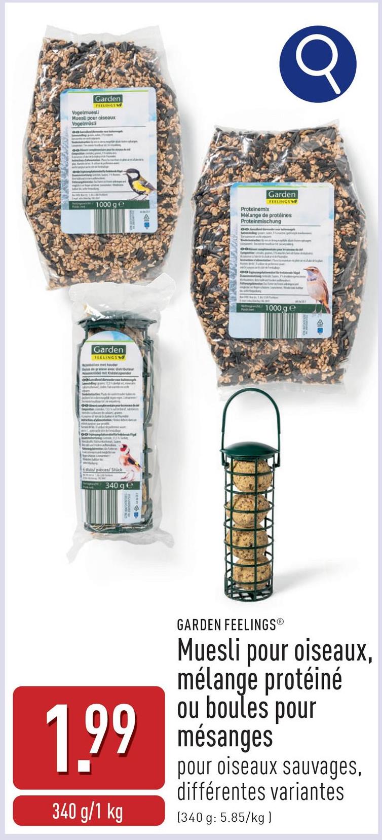 Muesli pour oiseaux, mélange protéiné ou boules pour mésanges pour oiseaux sauvages, choix entre différentes variantes