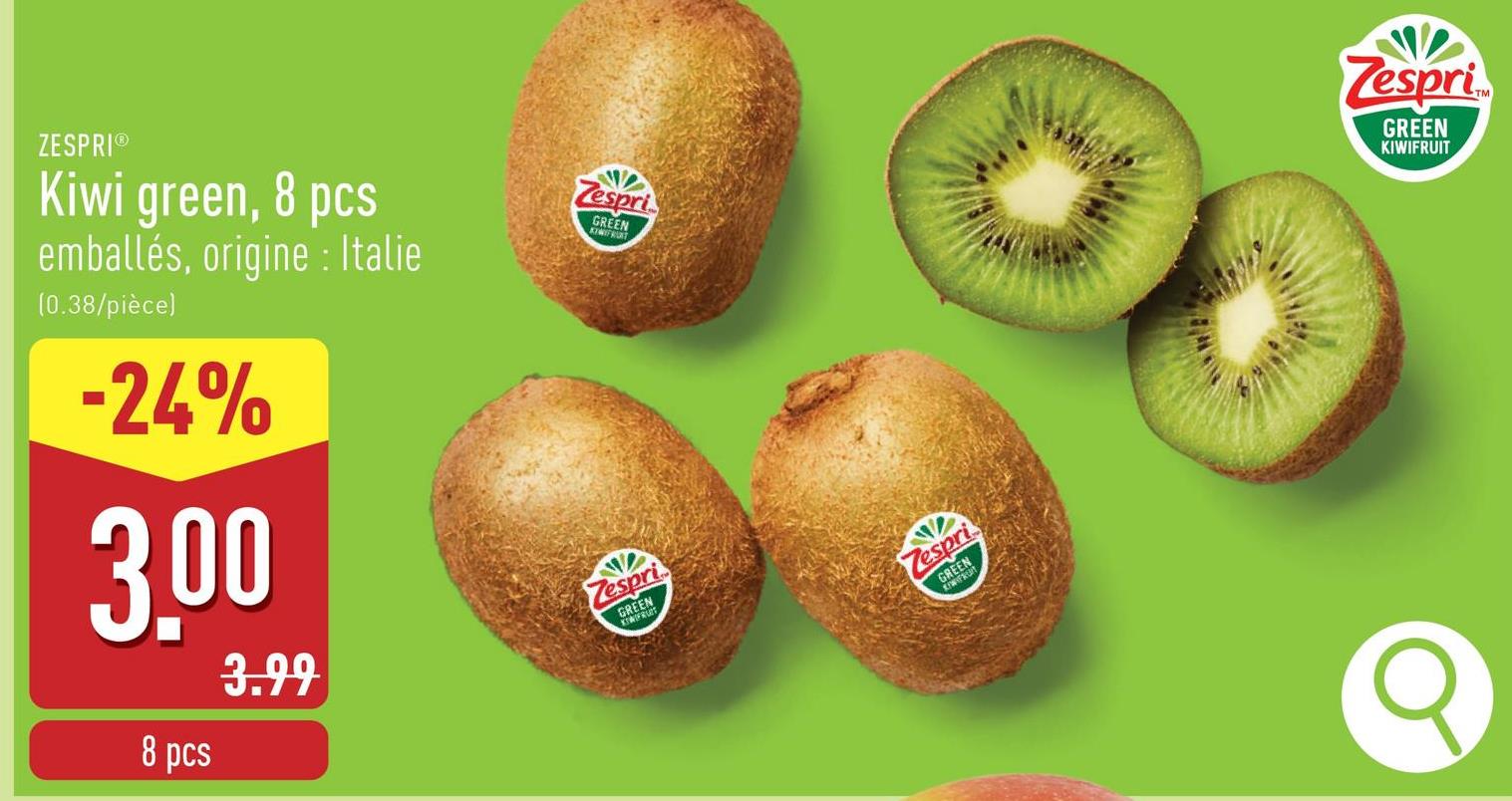 Kiwi green, 8 pcs emballés, origine : Italie