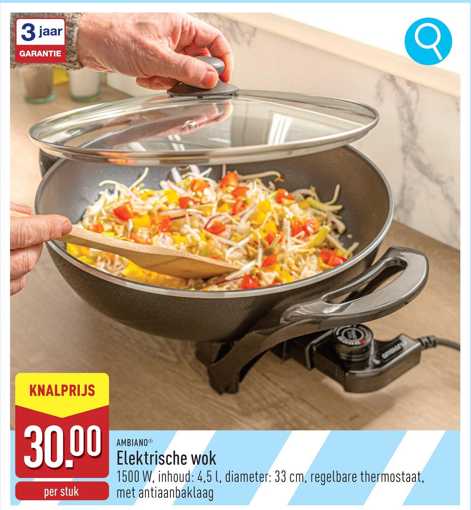 Elektrische wok 1500 Winhoud: 4,5 ldiameter: 33 cmregelbare thermostaatmet antiaanbaklaagtransparant deksel met stoomuitlaatafneembaar snoer