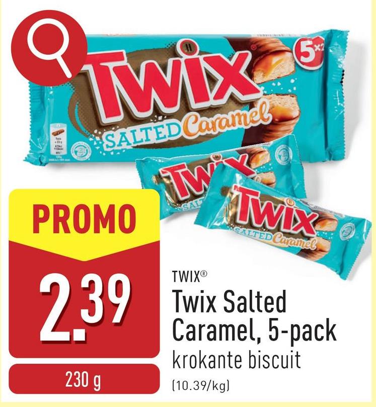 Twix Salted Caramel, 5-pack met krokante biscuit en gezouten karamel, omhuld met romige melkchocolade