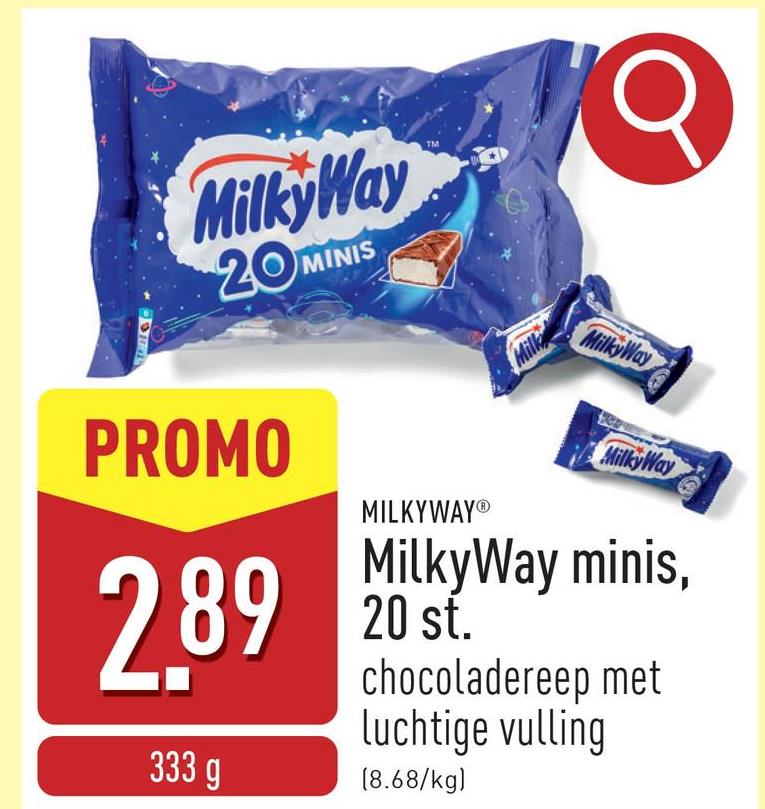 MilkyWay minis, 20 st. chocoladereep met luchtige vulling, individueel verpakt