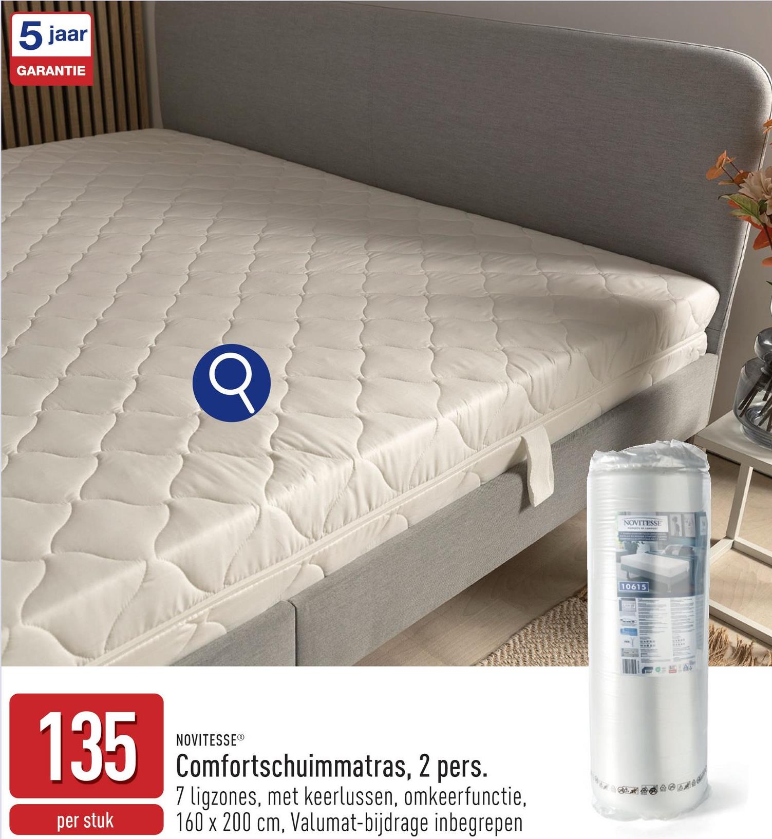 Comfortschuimmatras, 2 pers. bovenstof en wattering: polyester, kern: polyurethaan, 7 ligzones, met handige keerlussen, 160 x 200 cm, OEKO-TEX®-gecertificeerd, Valumat-bijdrage inbegrepen