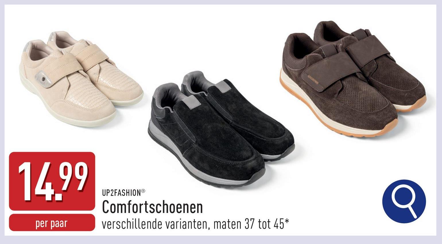 Comfortschoenen buitenkant: rundleder, textiel en kunststof, binnenzool met traagschuim, maten 37 tot 45*