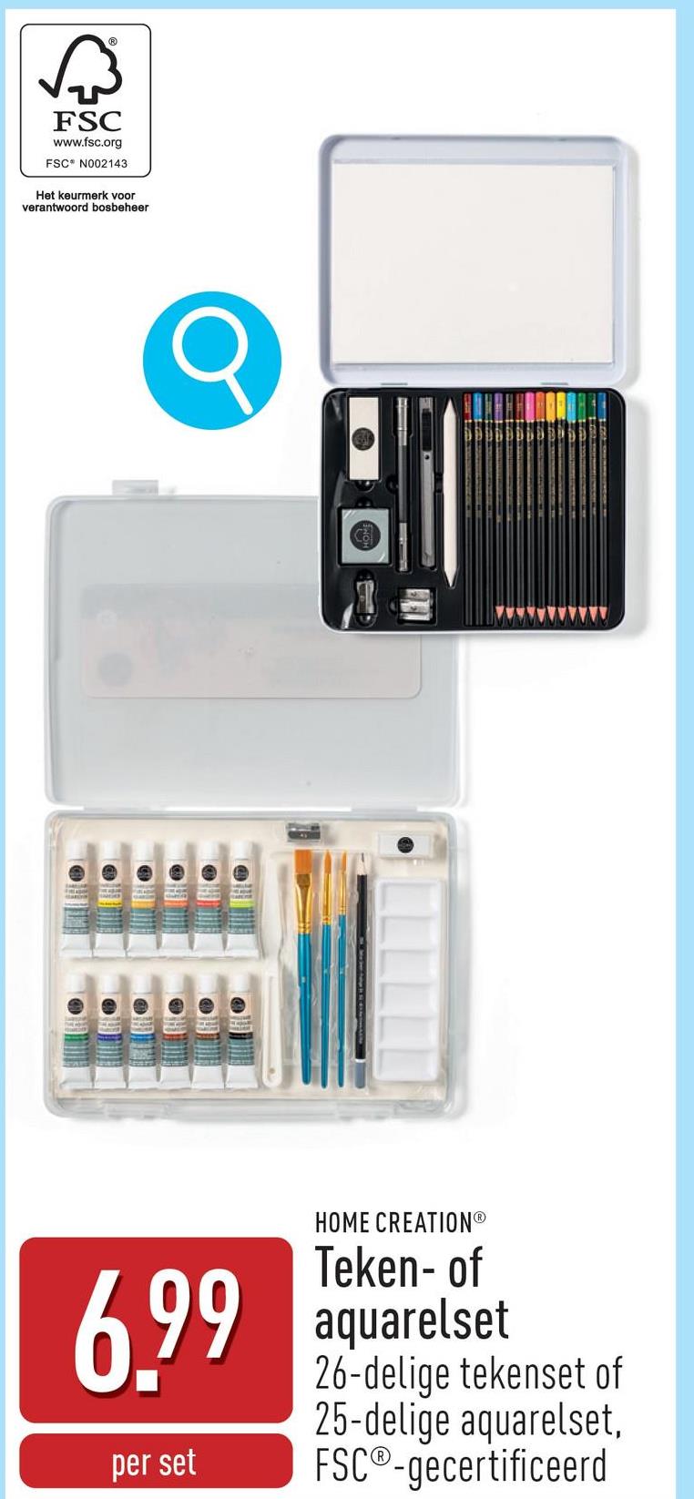 Teken- of aquarelset keuze uit tekenset (26 stuks) en aquarelset (25 stuks), FSC®-gecertificeerd