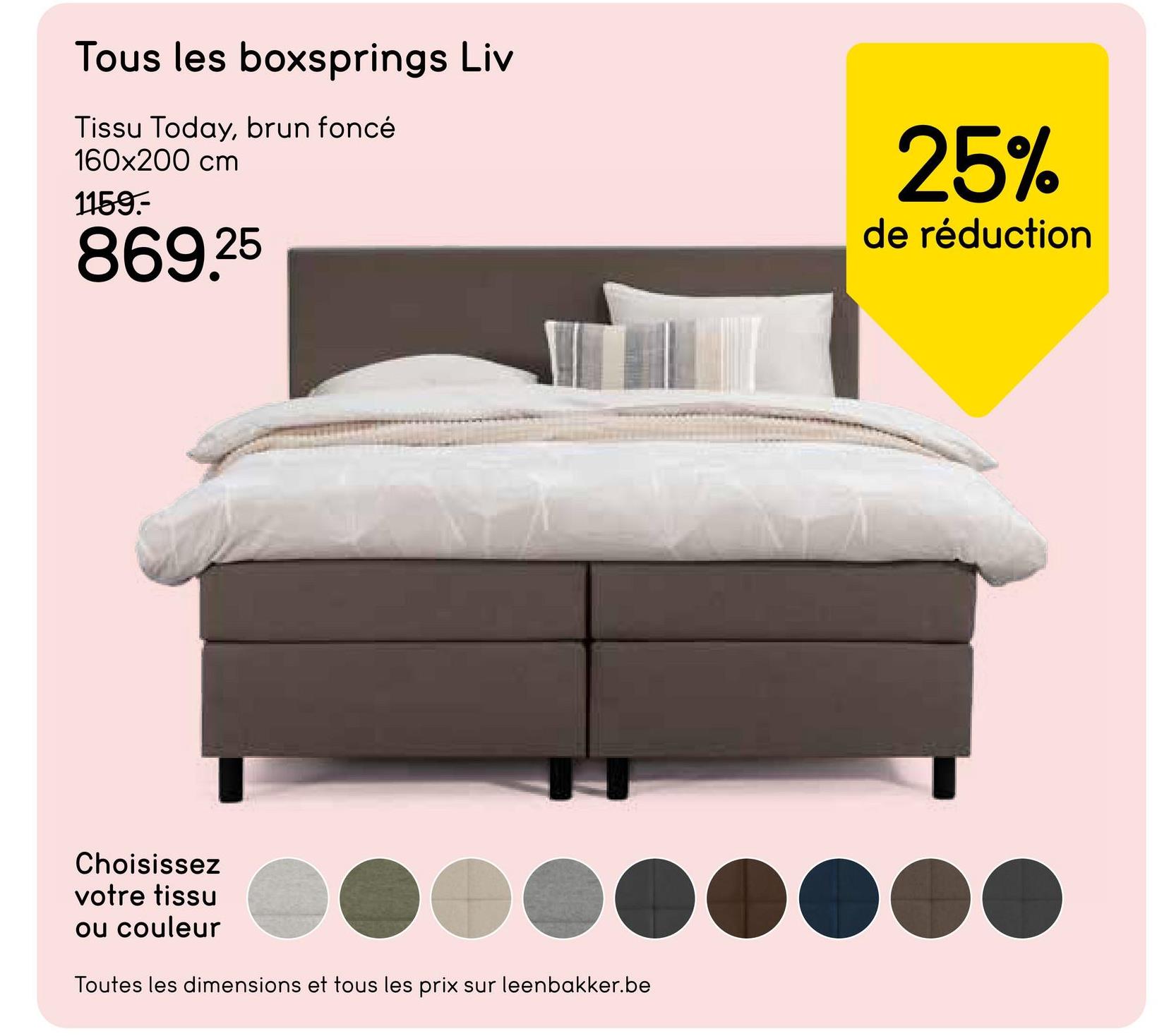 Boxspring Liv uni - brun foncé - 160x200 cm - pied rond