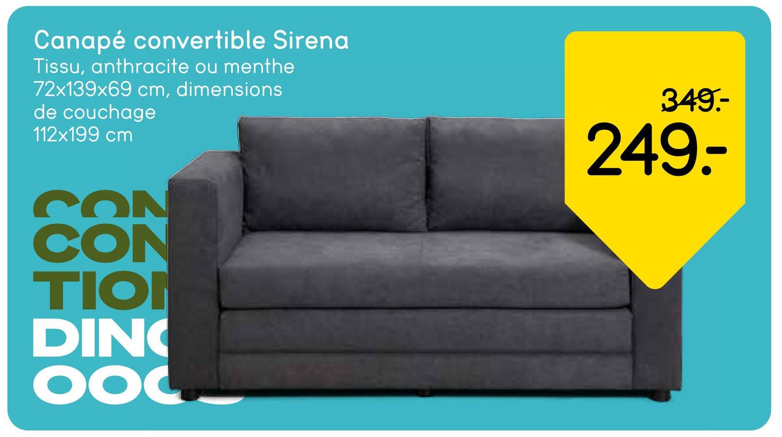 Canapé convertible Sirena - couleur anthracite - 72x139x69 cm