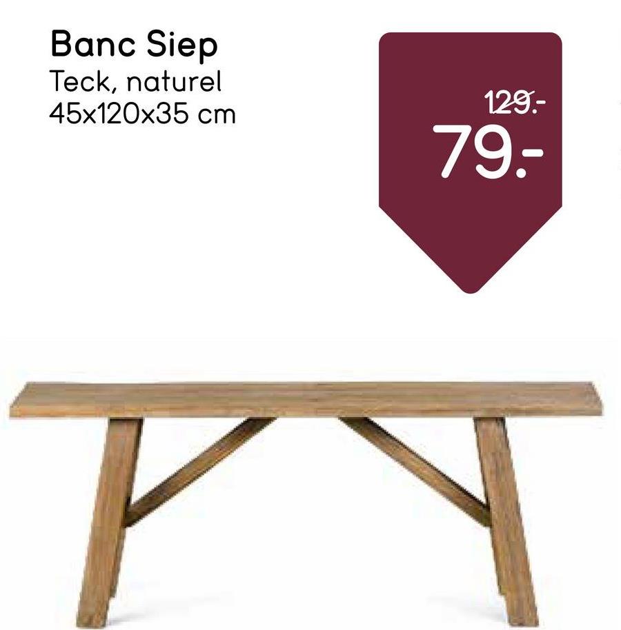 Banc Siep - couleur naturelle Le banc Siep a le même look qu'un banc de pique-nique et est fabriqué en teck couleur naturelle. Vous pourrez ainsi profiter de votre banc pendant de longues années.