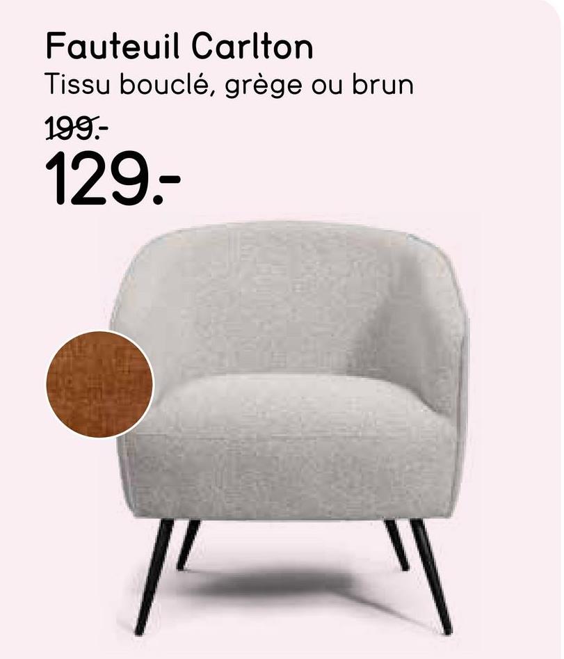 Fauteuil Carlton - tissu bouclé - gris clair