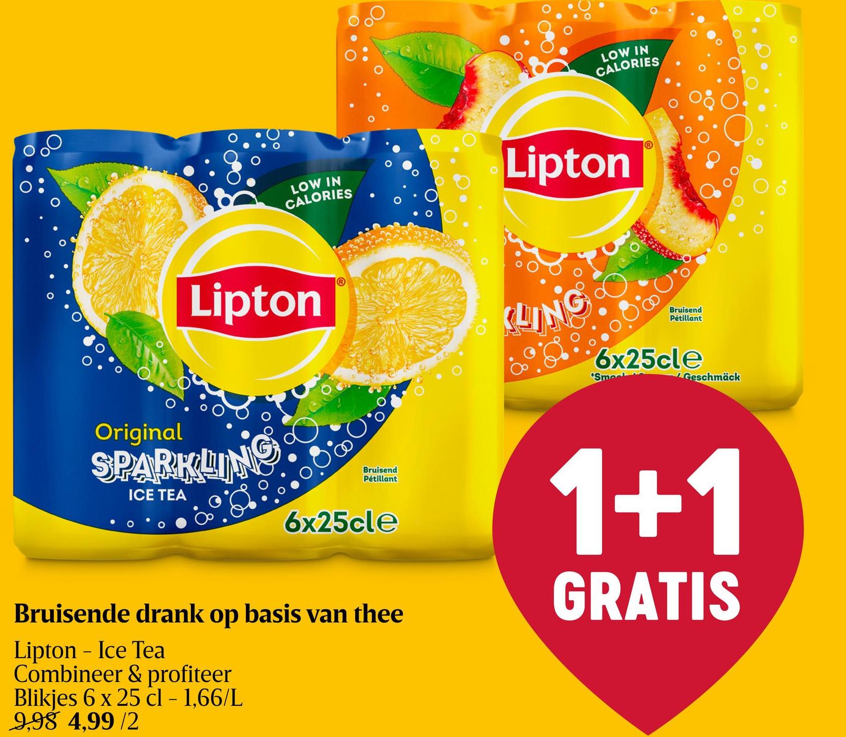 Lipton | Sparkling | Regular Lipton Ice Tea Bruisende Ijsthee Original is een verfrissende ijsthee verkrijgbaar in 6 blijkjes van 25 cl.