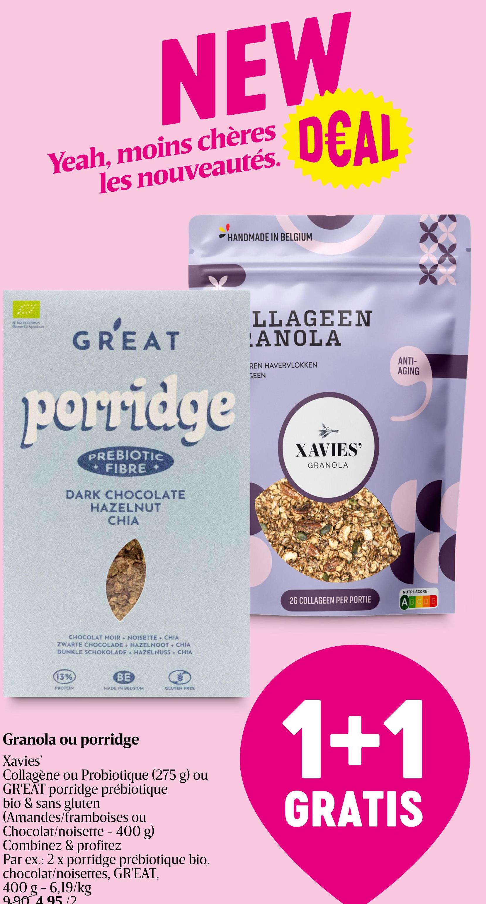 Granola | Probiotique Une granola fonctionnelle avec des probiotiques, des noisettes, des amandes et des graines de chia. Favorise la santé intestinale grâce aux bactéries probiotiques ajoutées. Sans FODMAP, adaptée aux personnes atteintes du syndrome de l'intestin irrita