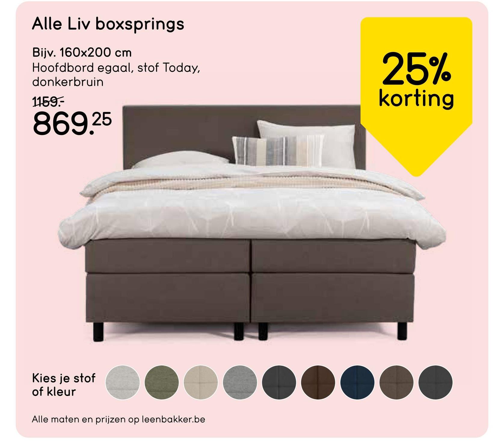 Boxspring Liv egaal - donkerbruin - 160x200 cm - ronde poot