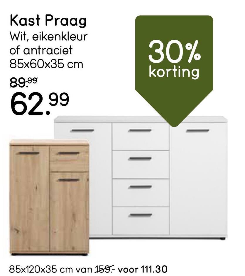 Kast Praag - eikenkleur - 85x60x35 cm Kast Praag is een prachtige eikenkleurige kast waar je veel in kan opbergen. Deze opbergkast heeft een afmeting van 85x60x35 cm en komt overal goed van pas.