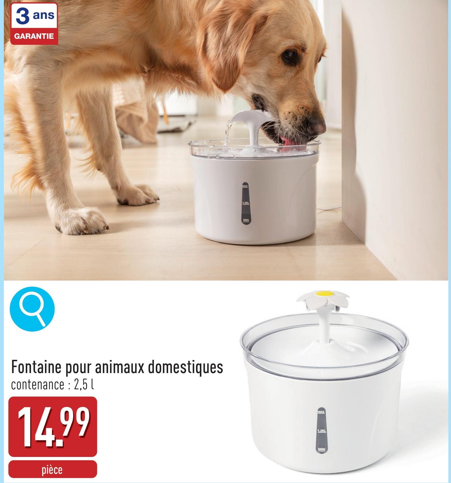 Fontaine pour animaux domestiques contenance du réservoir : 2,5 l, 2 embouts, 2 filtres et câble de recharge incl.