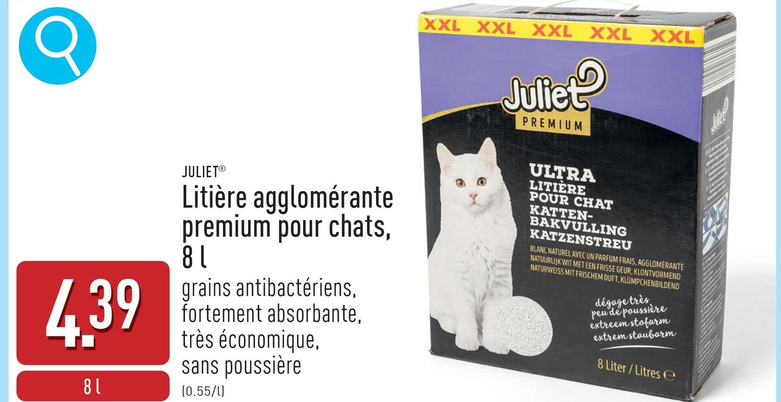 Litière agglomérante premium pour chats, 8 l grains antibactériens, fortement absorbante, très économique, sans poussière