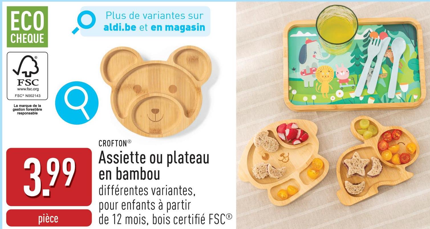 Assiette ou plateau en bambou choix entre différentes variantes, convient aux enfants à partir de 12 mois, bois certifié FSC®