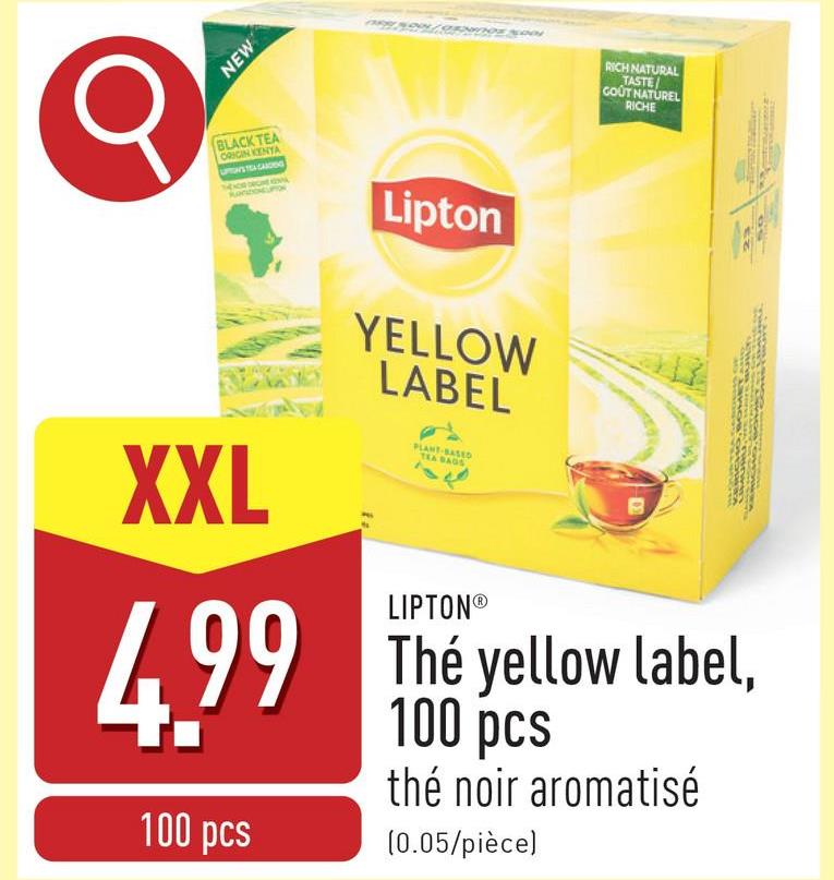 Thé yellow label, 100 pcs thé noir aromatisé