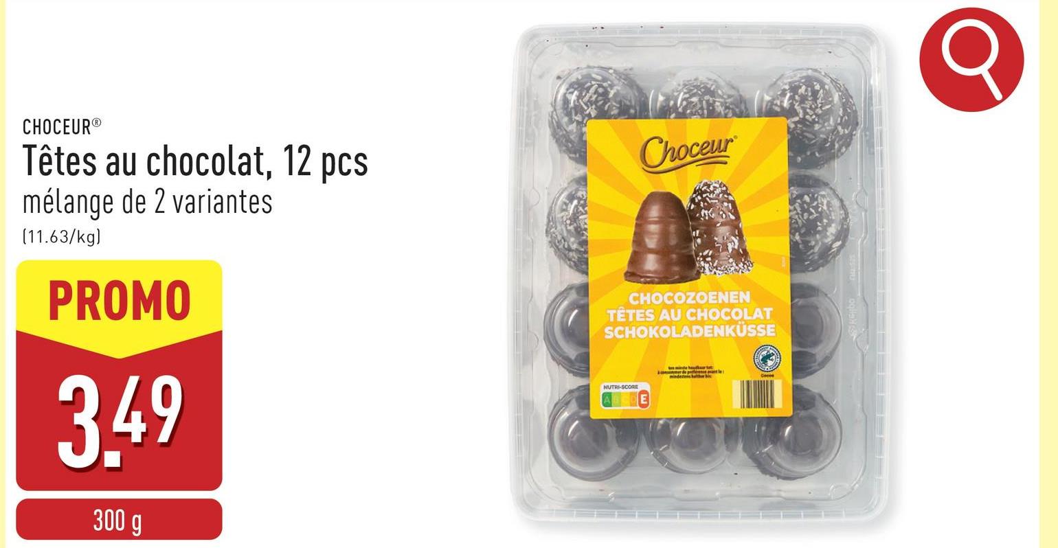 Têtes au chocolat, 12 pcs mélange de 2 variantes