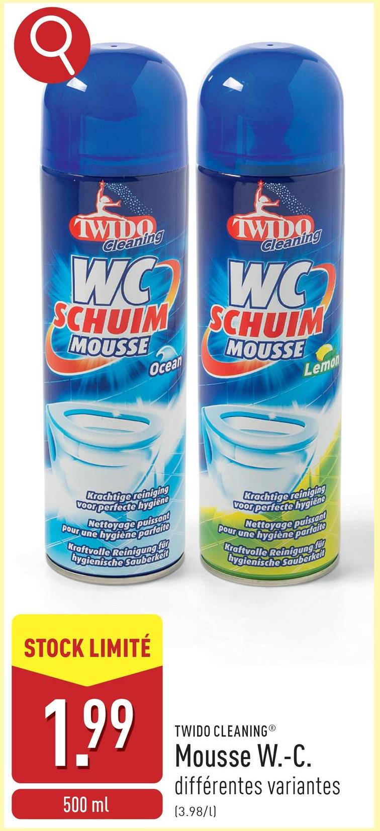 Mousse W.-C. pour un nettoyage puissant, choix entre citron et océan