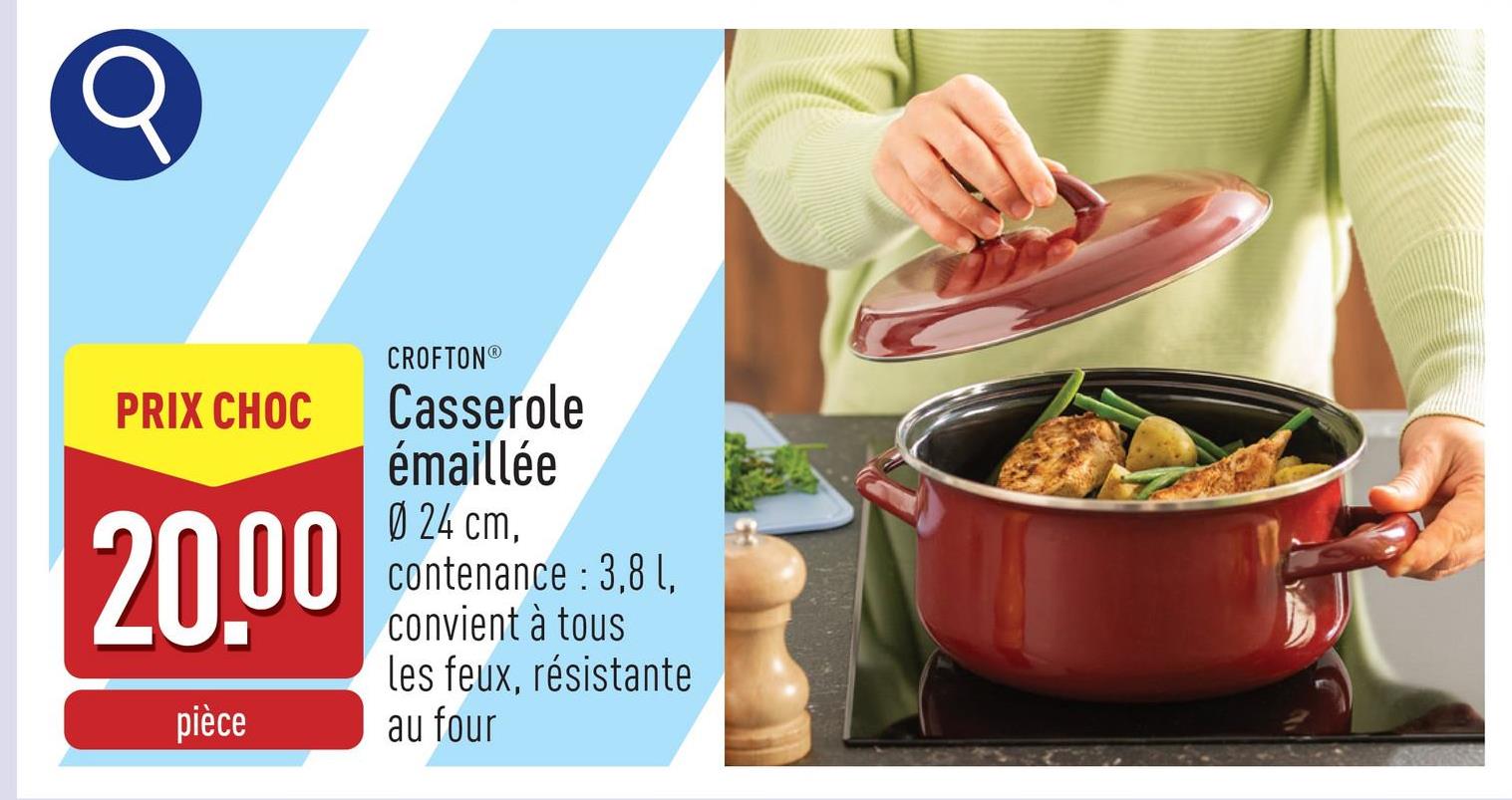 Casserole émaillée acier au carbone, Ø 24 cm, contenance : 3,8 l, convient à tous les feux (induction comprise), résistante au four (jusqu'à 240 °C)