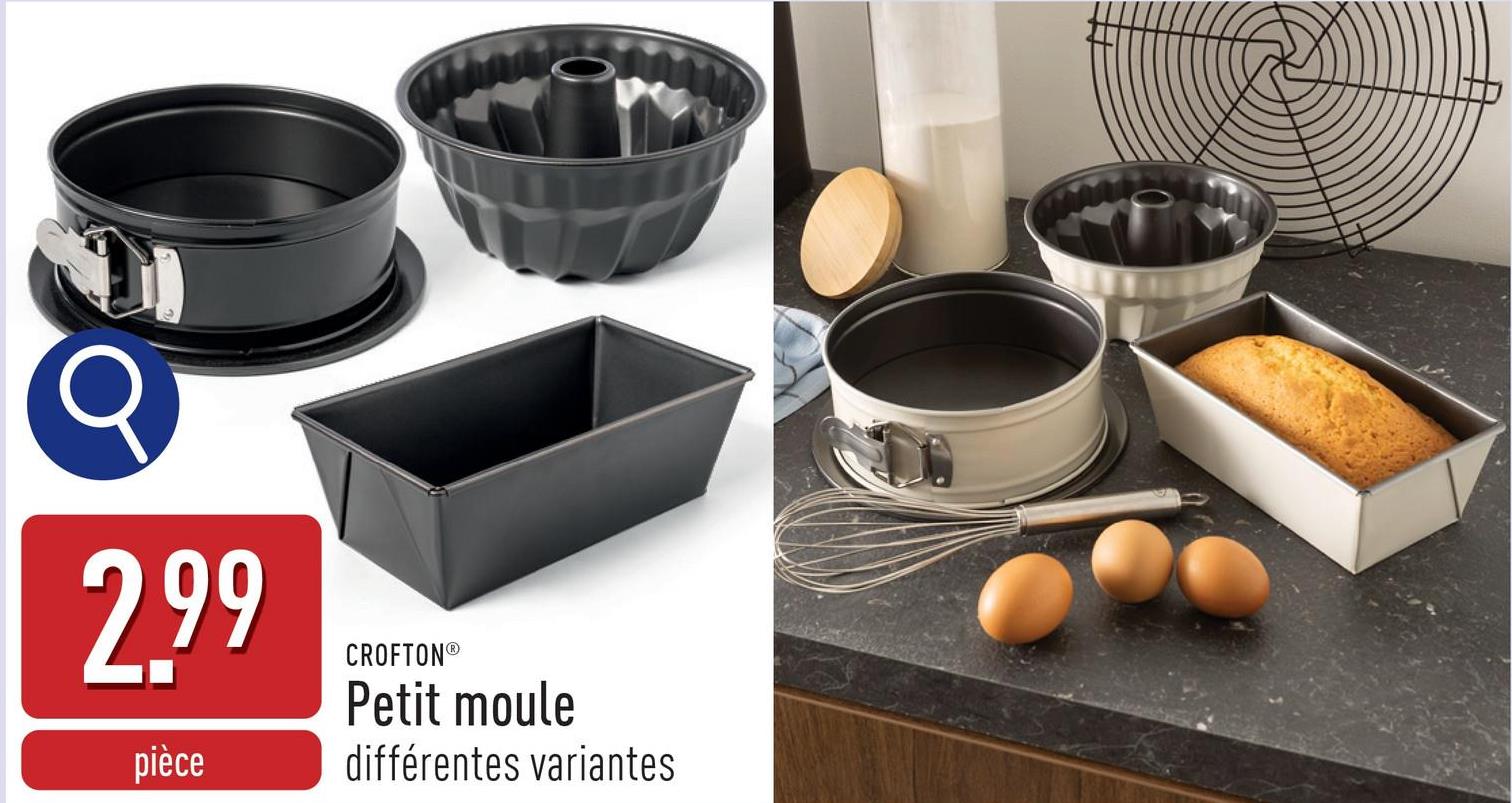 Petit moule choix entre moule à charnière (Ø 18 cm), moule à cake (21 x 11,5 x 7 cm) et moule à savarin (18 x 9 cm), choix entre différentes variantes