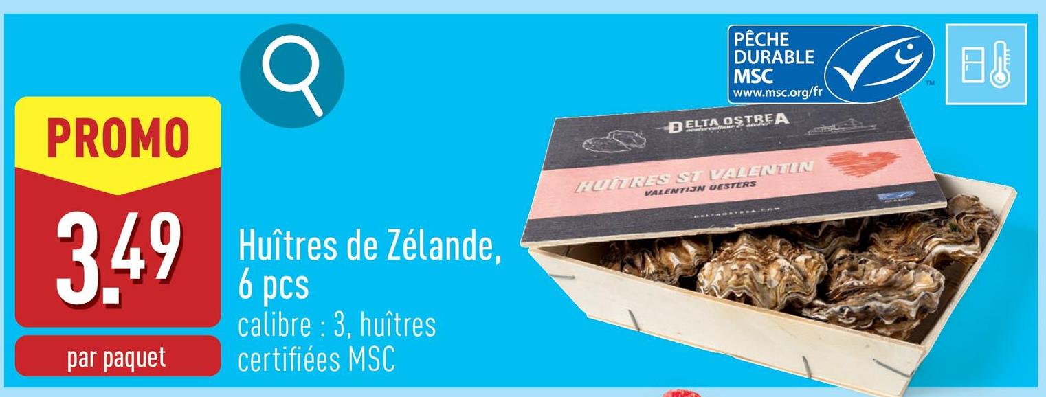 Huîtres de Zélande, 6 pcs calibre : 3, huîtres certifiées MSC