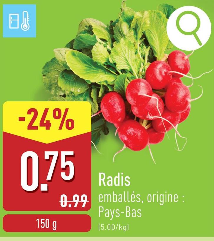 Radis emballés, origine : Pays-Bas