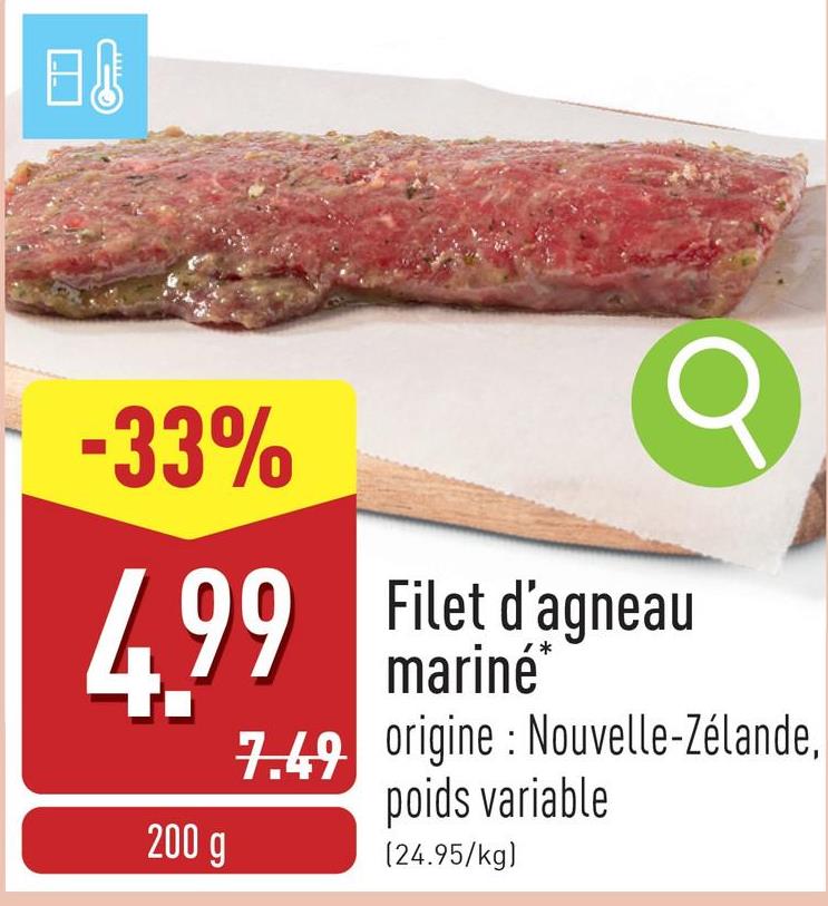 Filet d'agneau mariné à cuire ou à rôtir, origine : Nouvelle-Zélande, poids variable