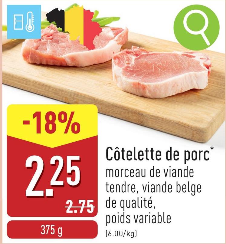 Côtelette de porc morceau de viande tendre provenant de l'échine du porc, viande belge de qualité, poids variable