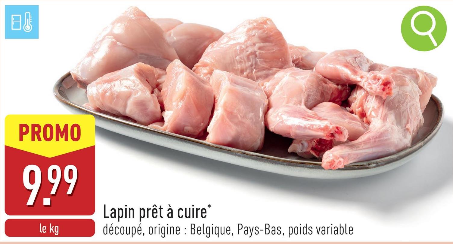 Lapin prêt à cuire découpé, origine : Belgique, Pays-Bas, poids variable