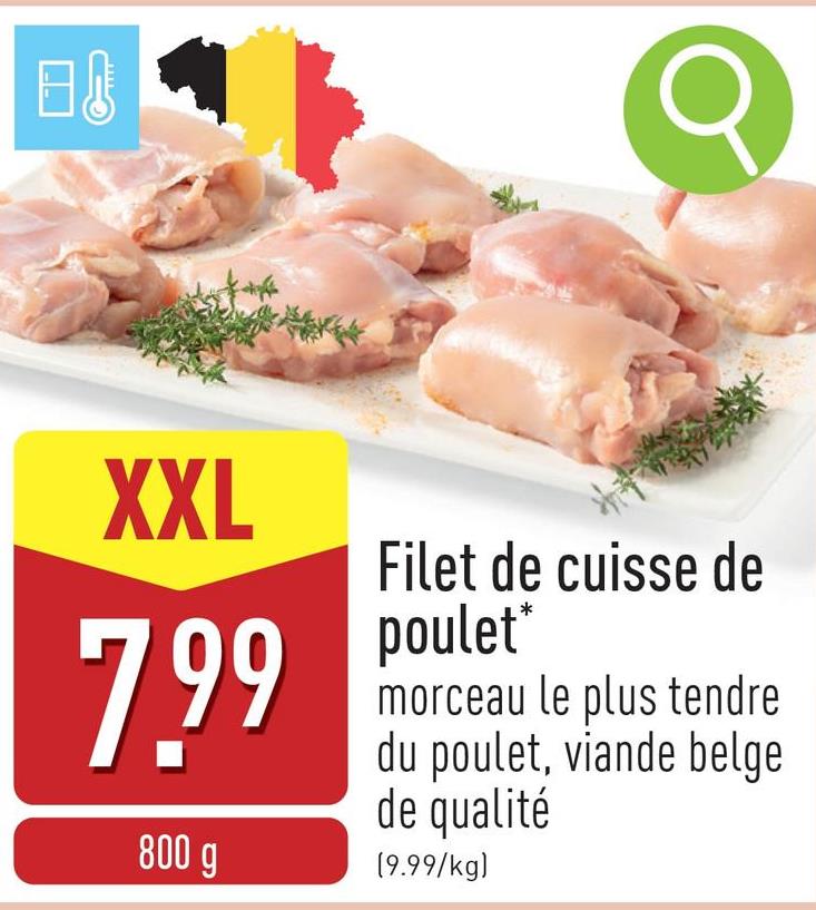 Filet de cuisse de poulet viande de cuisse juteuse, morceau le plus tendre du poulet, viande belge de qualité