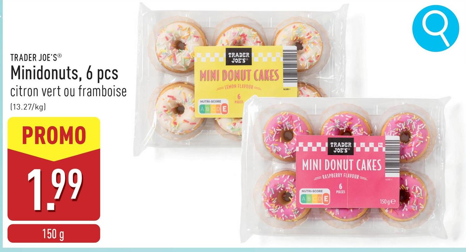 Minidonuts, 6 pcs choix entre citron vert en framboise