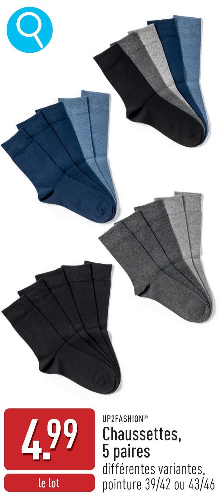 Chaussettes, 5 paires coton biologique/polyamide/élasthanne (Lycra®), choix entre différentes variantes, pointure 39/42 ou 43/46, certifiées OEKO-TEX®