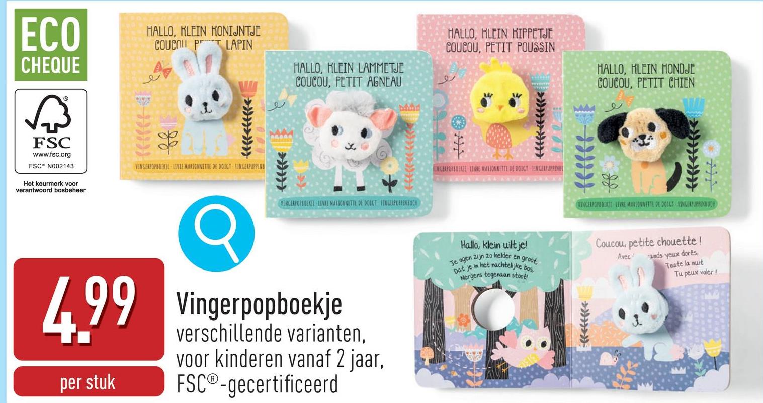 Vingerpopboekje keuze uit verschillende varianten, geschikt voor kinderen vanaf 2 jaar, FSC®-gecertificeerd