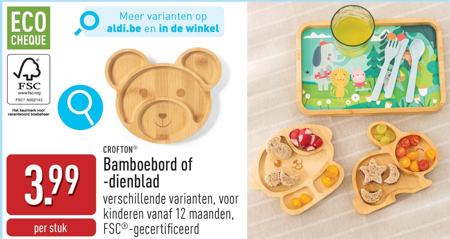 Bamboebord of -dienblad keuze uit verschillende varianten, geschikt voor kinderen vanaf 12 maanden, FSC®-gecertificeerd