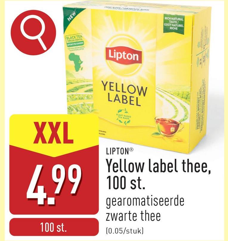 Yellow Label-thee, 100 st. gearomatiseerde zwarte thee