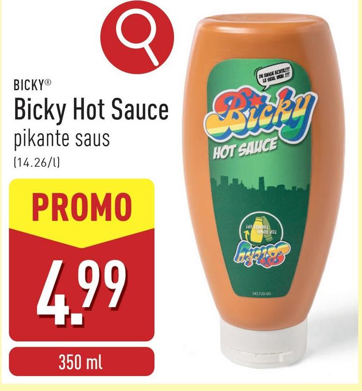 Bicky Hot Sauce deze pikante saus in combinatie met de Bicky-dressing tussen je hamburger vormt de perfecte Bicky Burger