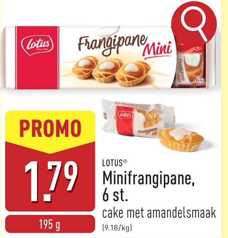 Minifrangipane, 6 st. cake met amandelsmaak, apart verpakt