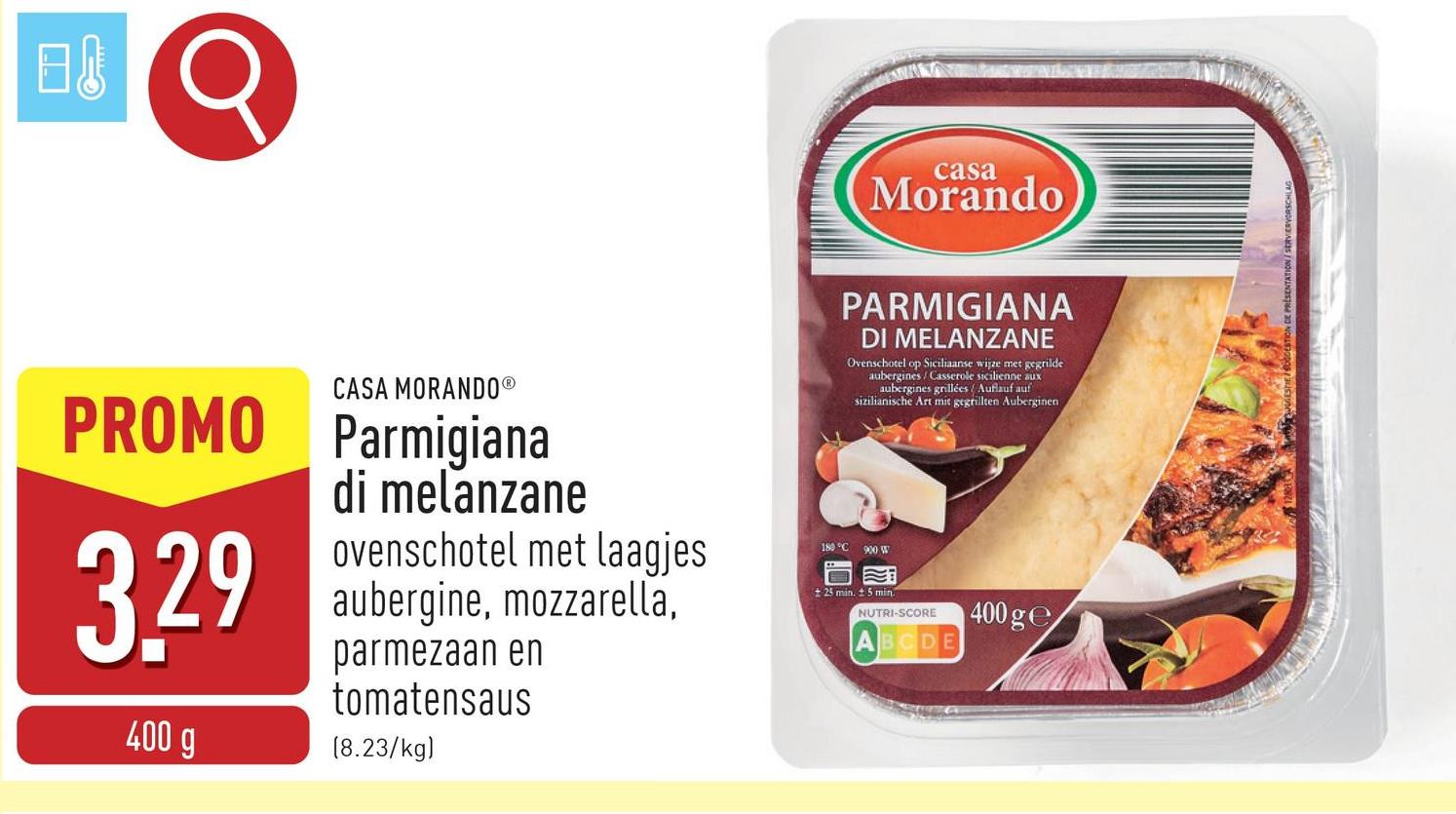 Parmigiana di melanzane ovenschotel op Siciliaanse wijze met laagjes aubergine, mozzarella, parmezaan en tomatensaus