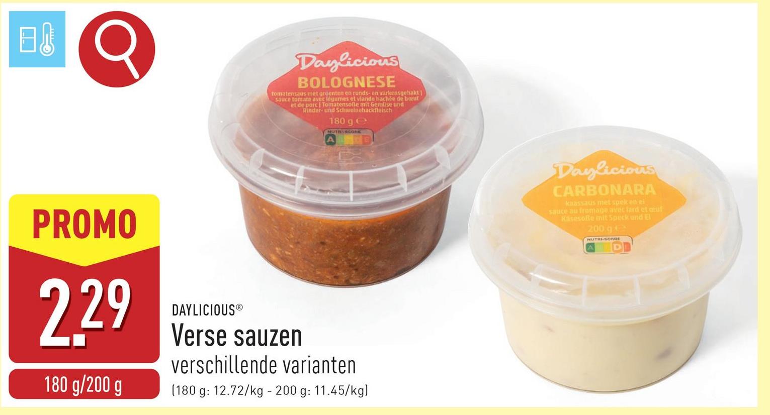 Verse sauzen keuze uit carbonara en bolognese