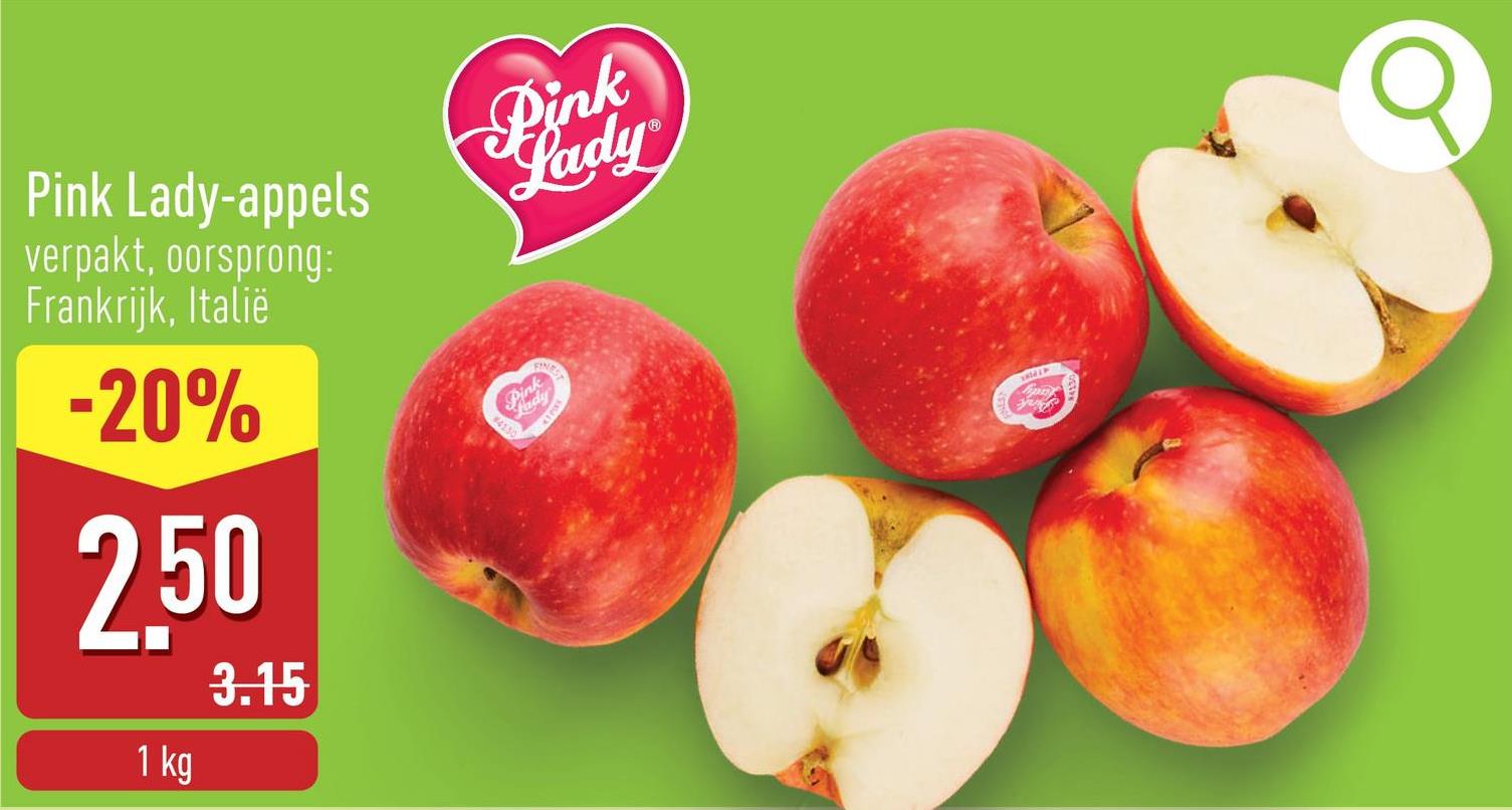 Pink Lady-appels verpakt, oorsprong: Frankrijk, Italië