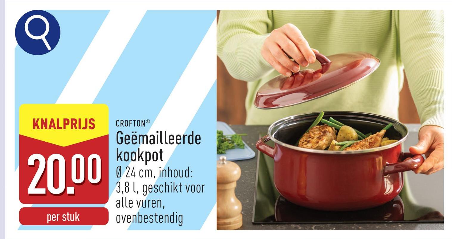 Geëmailleerde kookpot koolstofstaal, Ø 24 cm, inhoud: 3,8 l, geschikt voor alle vuren (ook inductie), ovenbestendig (tot 240 °C)