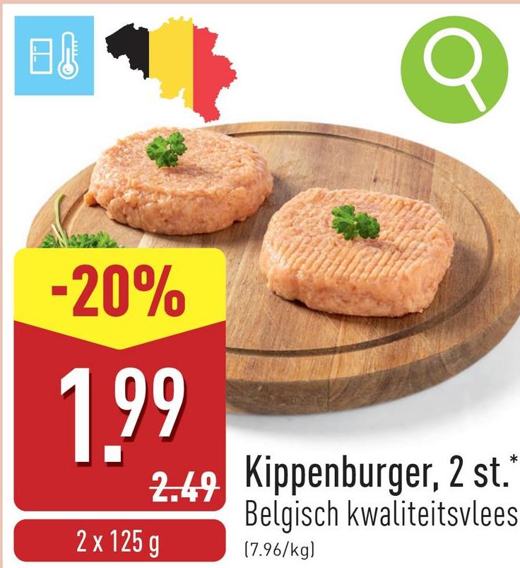 Kippenburger, 2 st. sappige kippenburger, voor de pan of barbecue, Belgisch kwaliteitsvlees