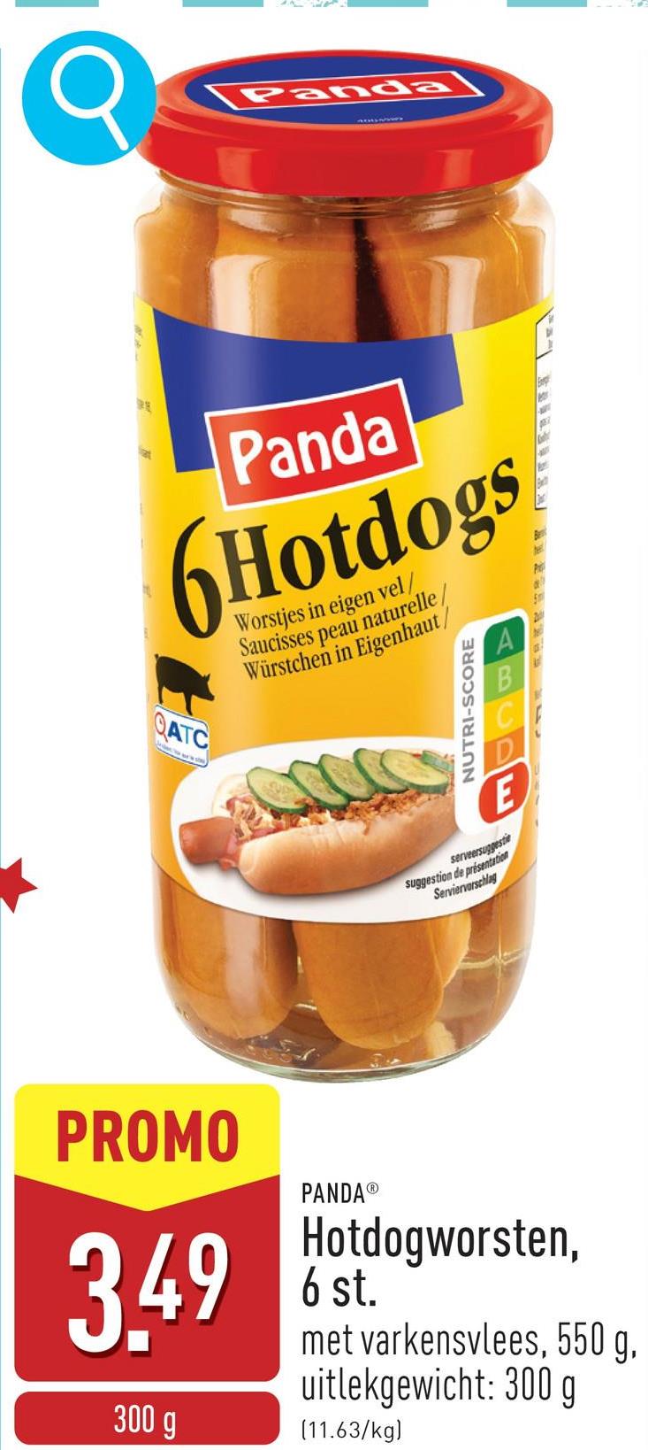 Hotdogworsten, 6 st. met varkensvlees, 550 g, uitlekgewicht: 300 g