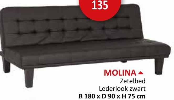 135
MOLINA
Zetelbed
Lederlook zwart
B 180 x D 90 x H 75 cm