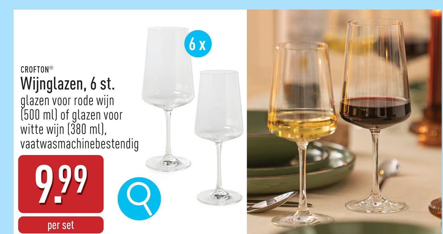 Wijnglazen, 6 st. kristalglas, keuze uit glazen voor rode wijn (inhoud: 500 ml) en glazen voor witte wijn (inhoud: 380 ml), zeer krasvast, hoogglans, vaatwasmachinebestendig