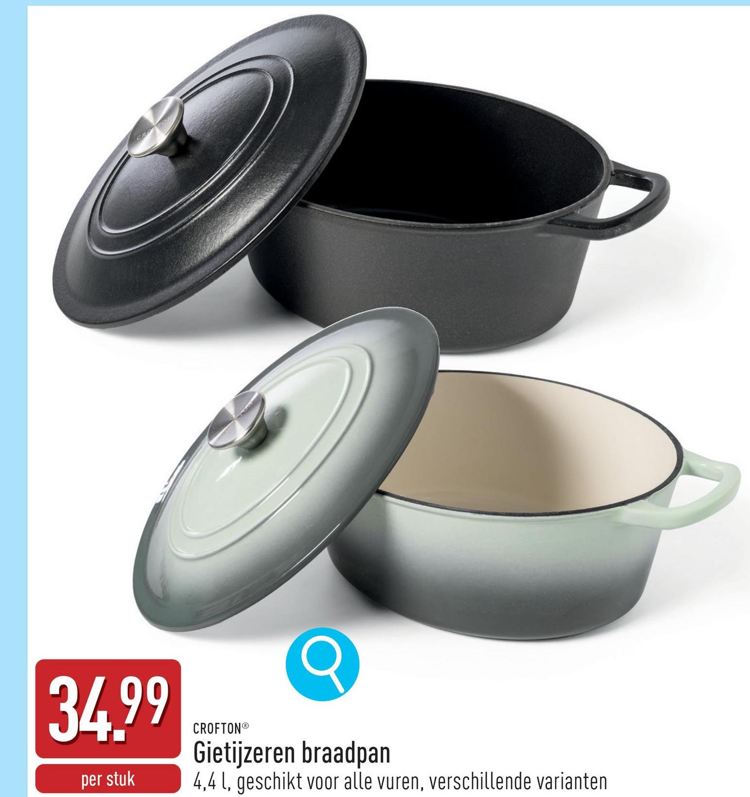 Gietijzeren braadpan 4,4 l, 37,1 x 23,5 x 16,5 cm, binnen- en buitencoating van slijtvast email, geschikt voor alle vuren, keuze uit verschillende varianten