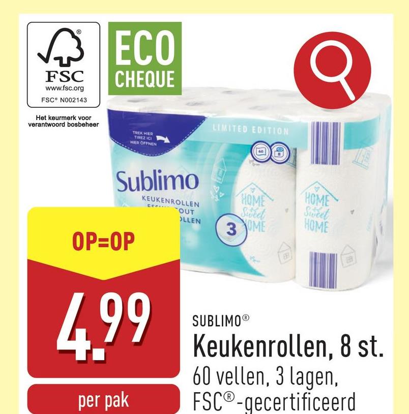 Keukenrollen, 8 st. 60 vellen (3 lagen), FSC®-gecertificeerd